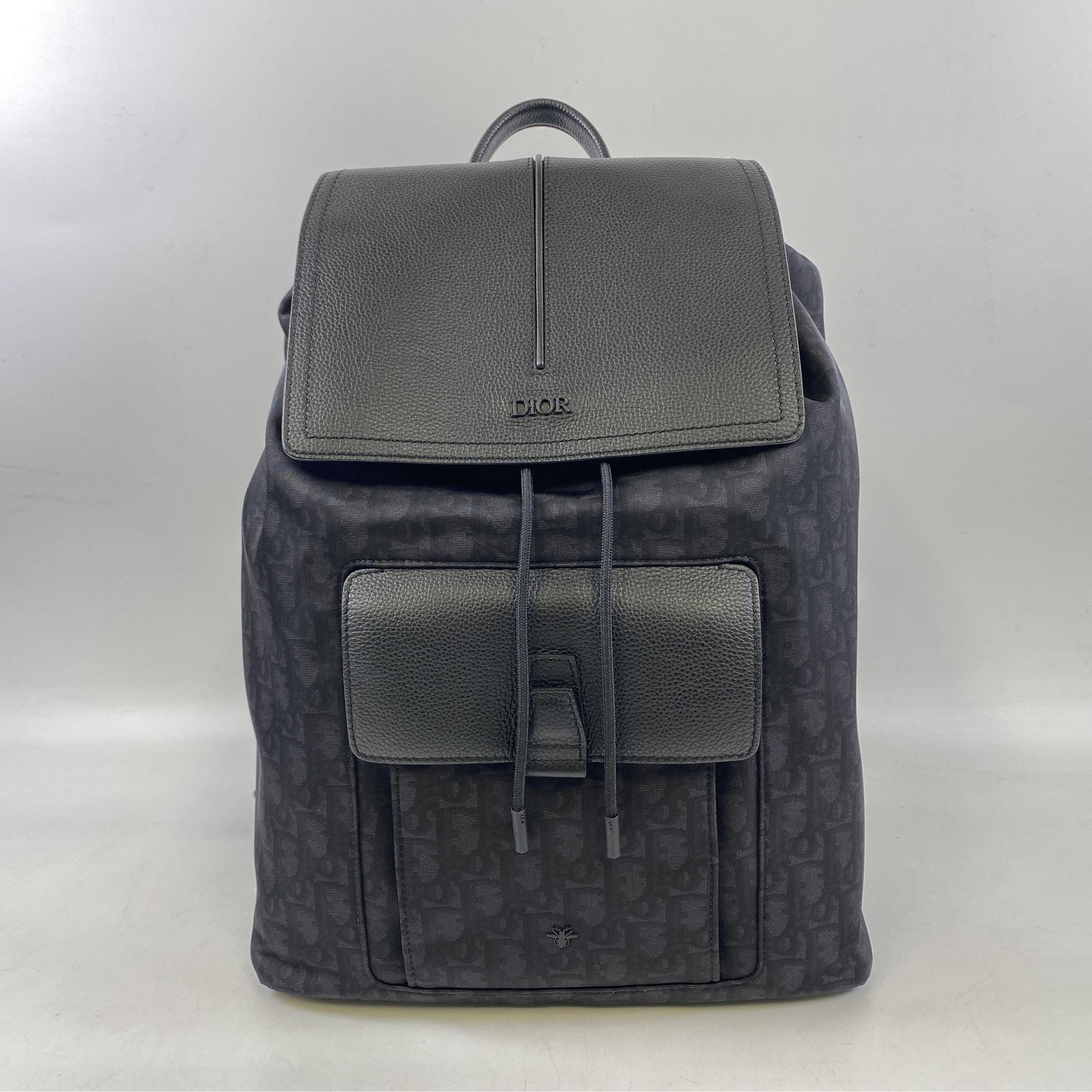 ディオール MOTION OBLIQUE BACKPACK リュック 黒 ナイロン×レザー 