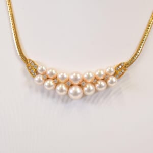 ミキモト Mチャーム ゴールデンパールネックレス K18 8.0mm～8.3mm