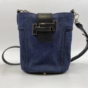 トッズ バケツバッグ ショルダーバッグ デニム レザー ブラック×ブルー