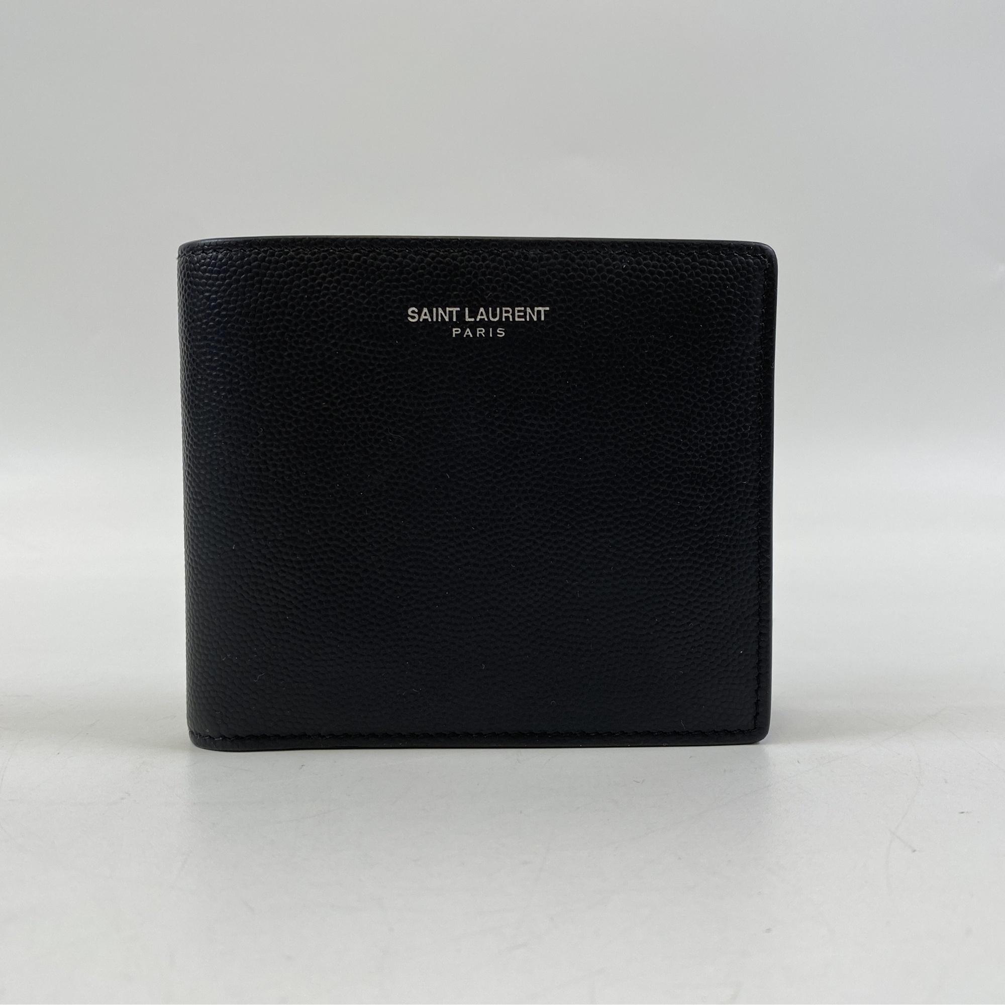 サンローラン 二つ折り 財布 ネイビー レザー Bランク