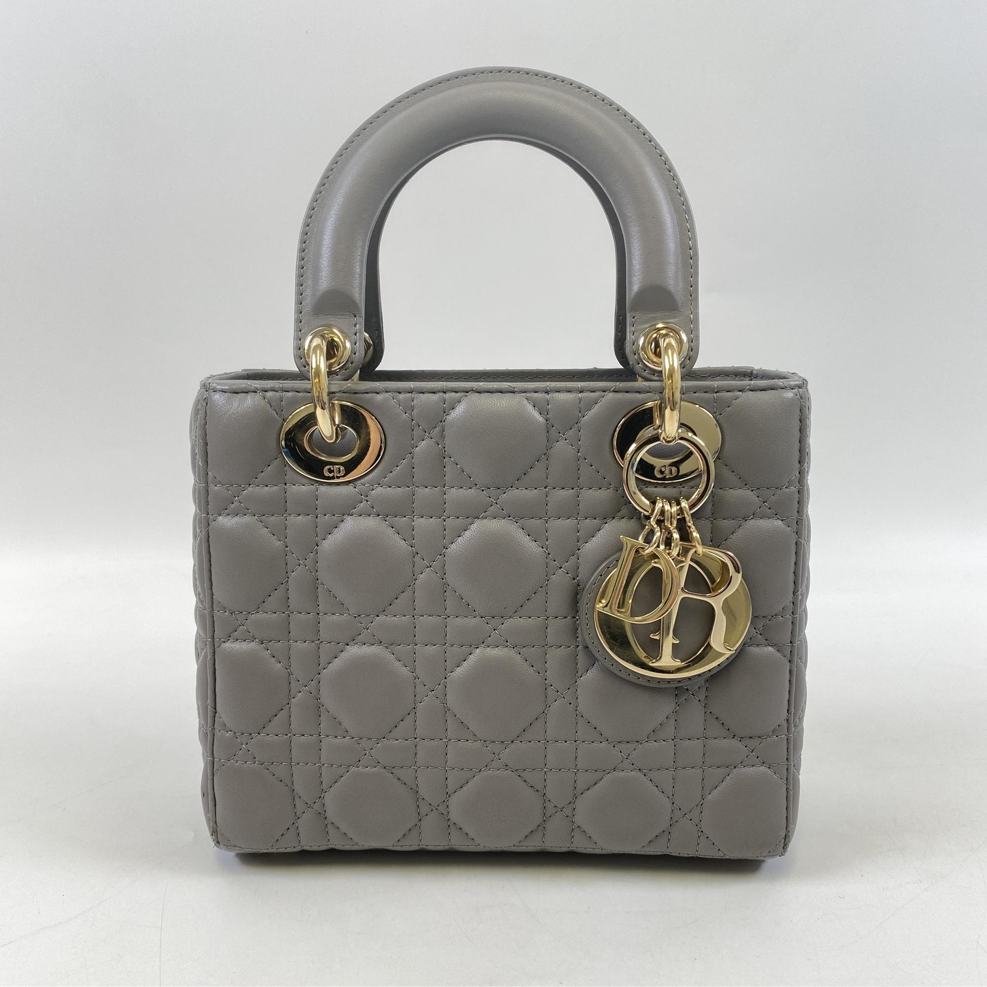 Dior グレー ハンドバッグ ミニ 　ラムスキン ディオール レディディオール ミニ カナージュ グレー ラムスキン GD