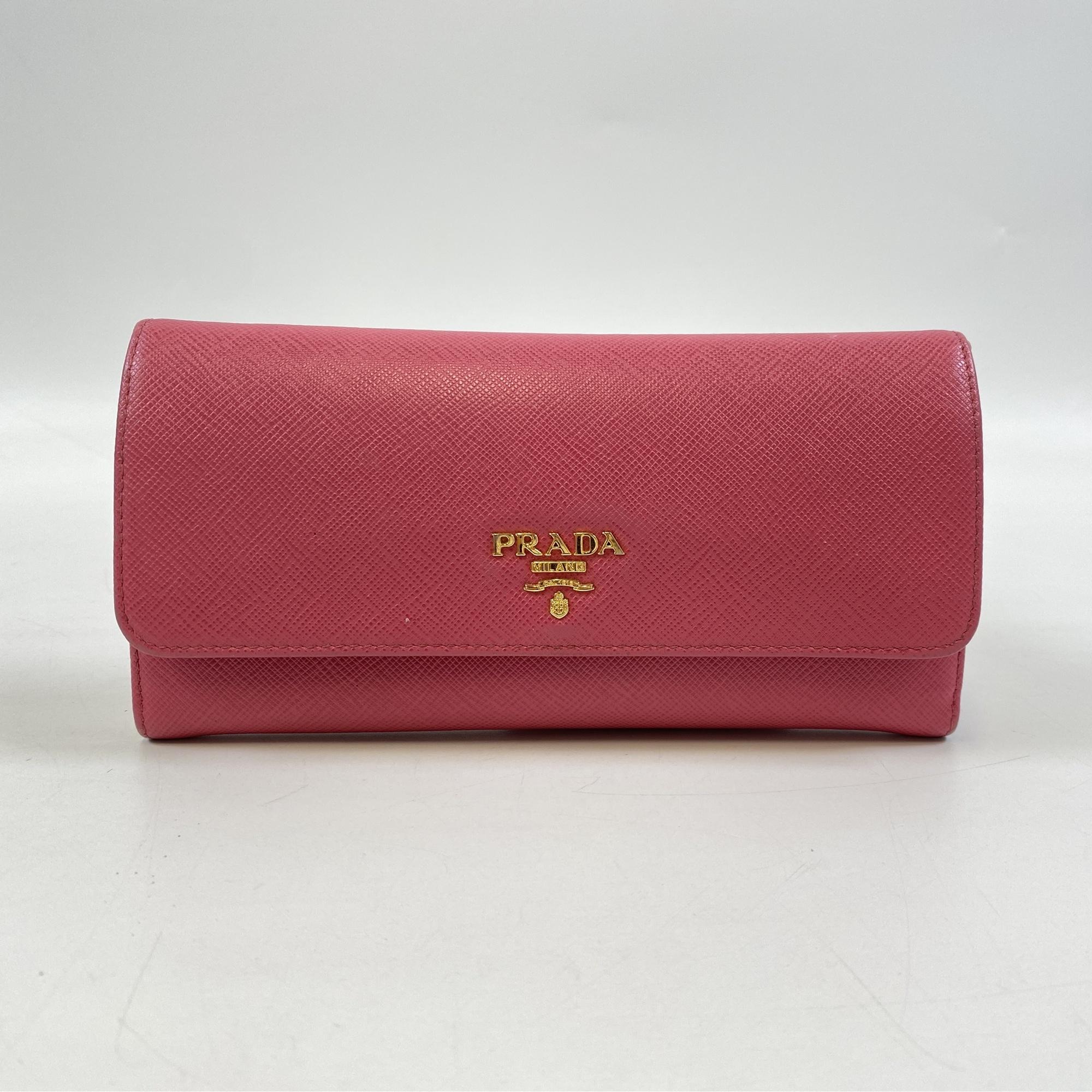 PRADA 長財布 サフィアーノ ピンク チェーン付きカードケース