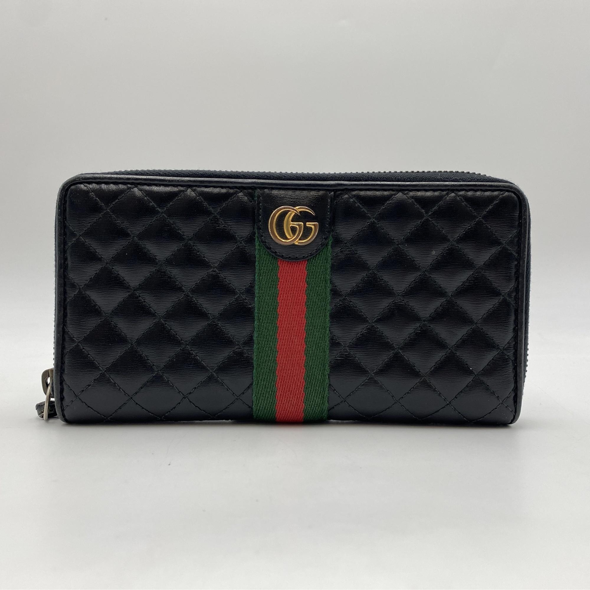 グッチ GGマーモント キルティング ラウンドファスナー長財布 黒 