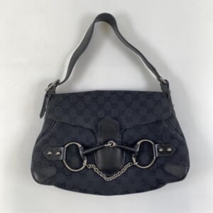 グッチ GGキャンバス ホースビット ワンショルダーバッグ 黒 キャンバス×レザー 114915