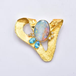 オパールトルマリンダイヤブローチ K18 8.68ct 1.89ct 0.37ct
