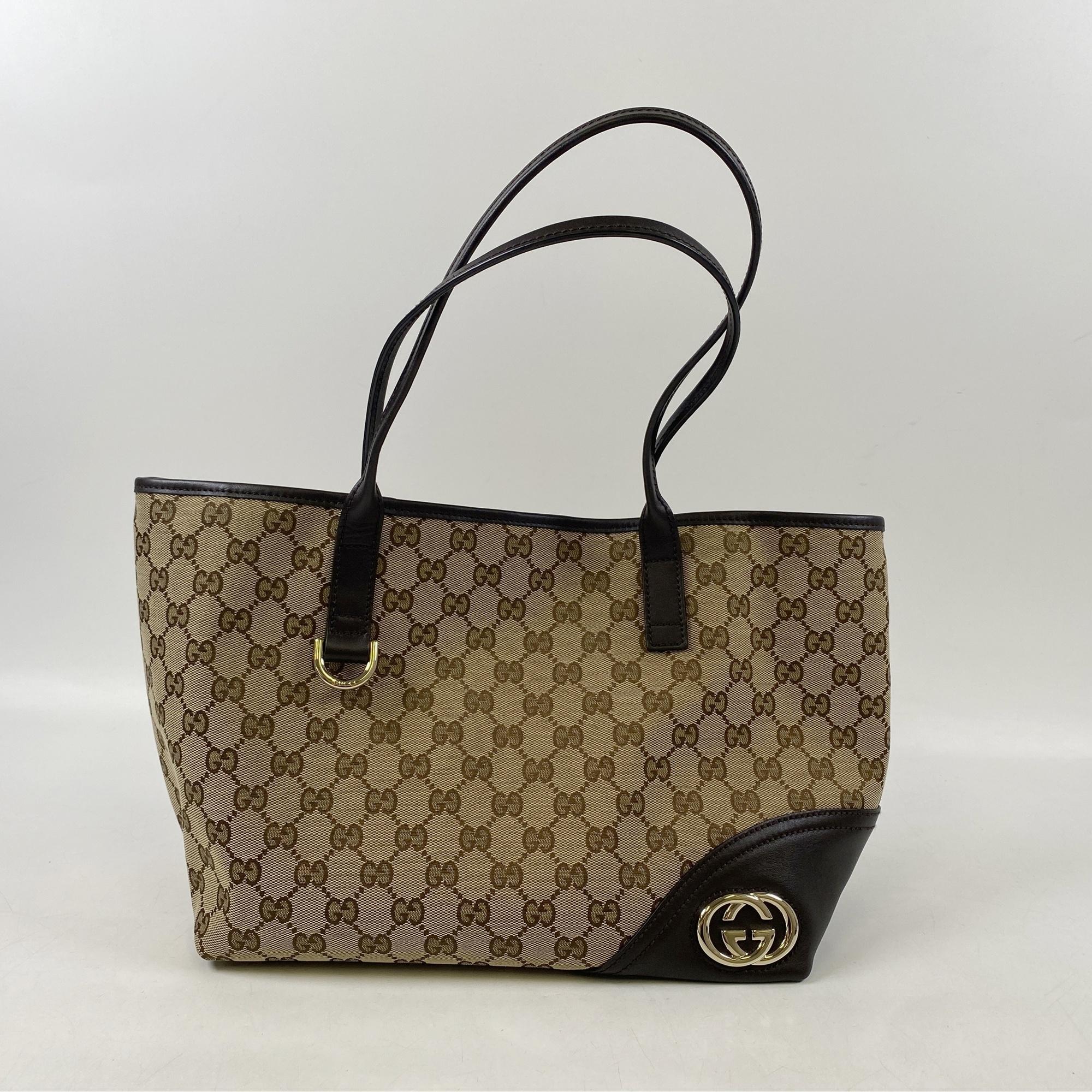 グッチ GGキャンバス トートバッグ ベージュ×黒 キャンバス×レザー