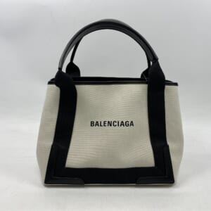 バレンシアガ ネイビーカバス #S 黒×ベージュ キャンバス×レザー 339933 2HH3N 9260