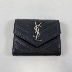 サンローラン カサンドラ 二つ折り財布 マネークリップ 黒 クロコ型