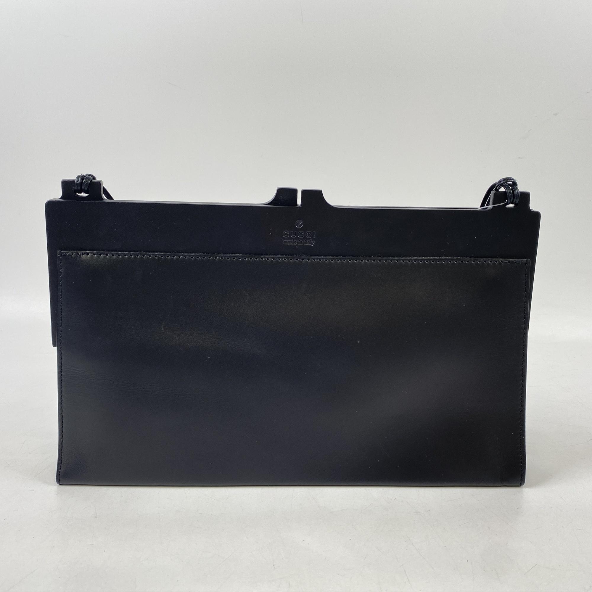グッチ がま口 ショルダーバッグ 黒 レザー Aランク