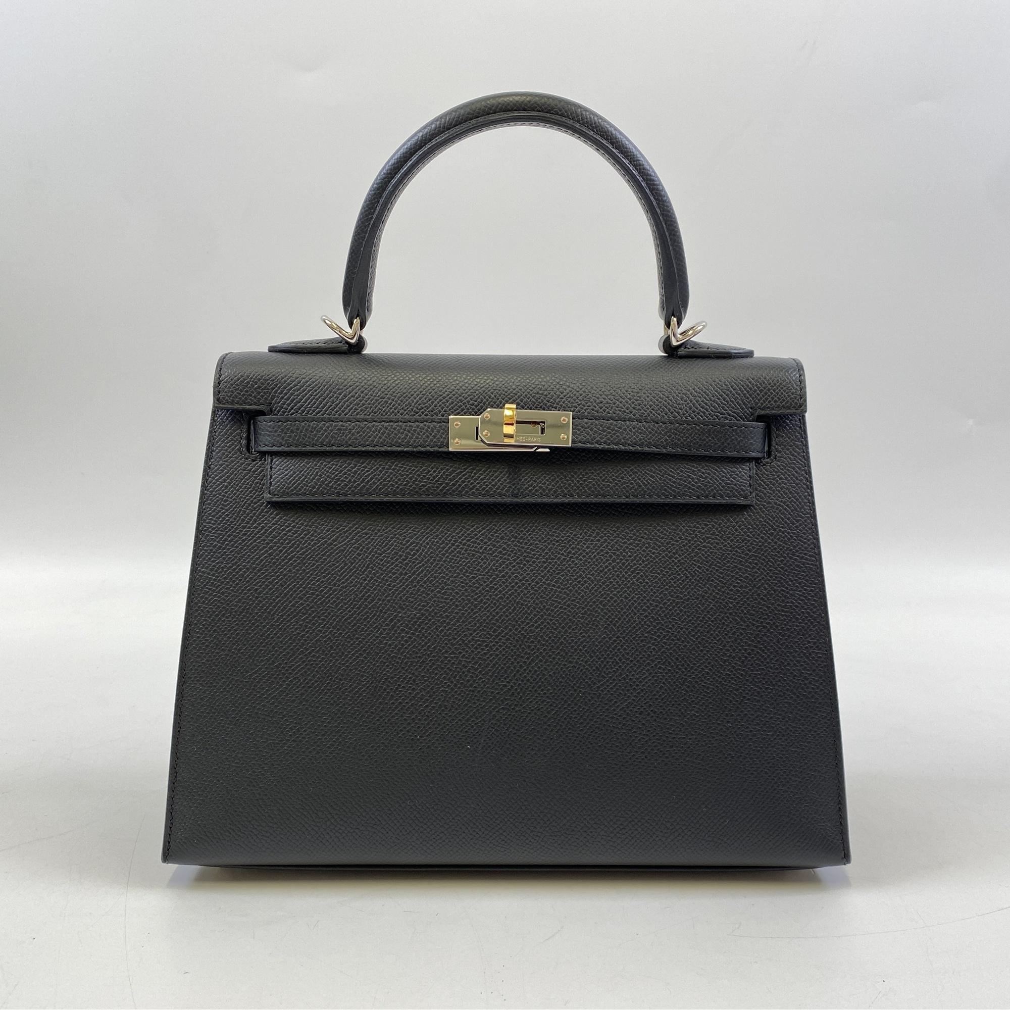 エルメス ケリー25 黒 エプソン エレクトラム金具 K刻印 Aランク
