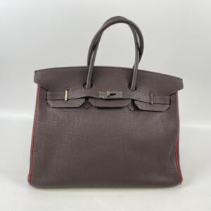 エルメス バーキン35 ヴェルソ ショコラ×赤系 フィヨルド SV金具 □J刻印