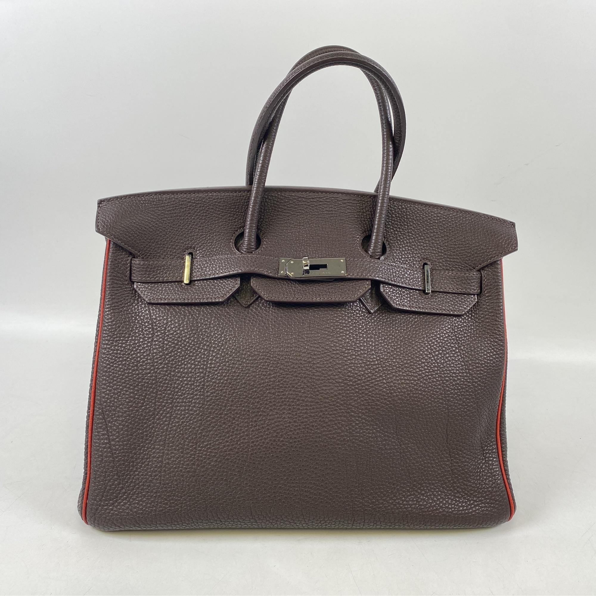 エルメス バーキン35 ヴェルソ ショコラ×赤系 フィヨルド SV金具 □J刻印 Bランク
