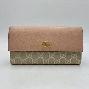 グッチ GGスプリーム コンチネンタルウォレット 二つ折り長財布 ピンク×ベージュ PVC×レザー 456116