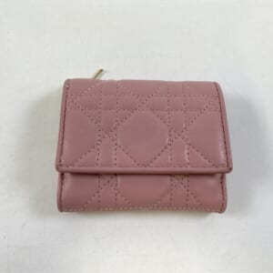 ディオール レディディオール カナージュ 三つ折り財布 ピンク レザー