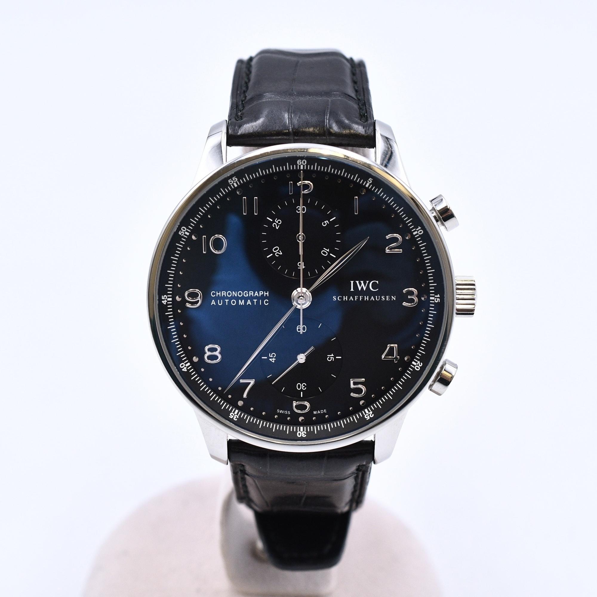 IWC ポルトギーゼ クロノグラフ 黒文字盤 SS×革/AT Bランク