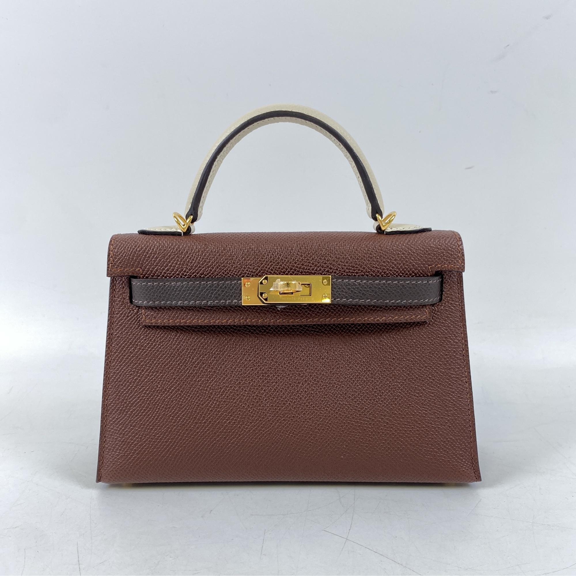 エルメス ミニケリー2 トリコロール テール×エベーヌ×クレ エプソン GD金具 K刻印 Sランク