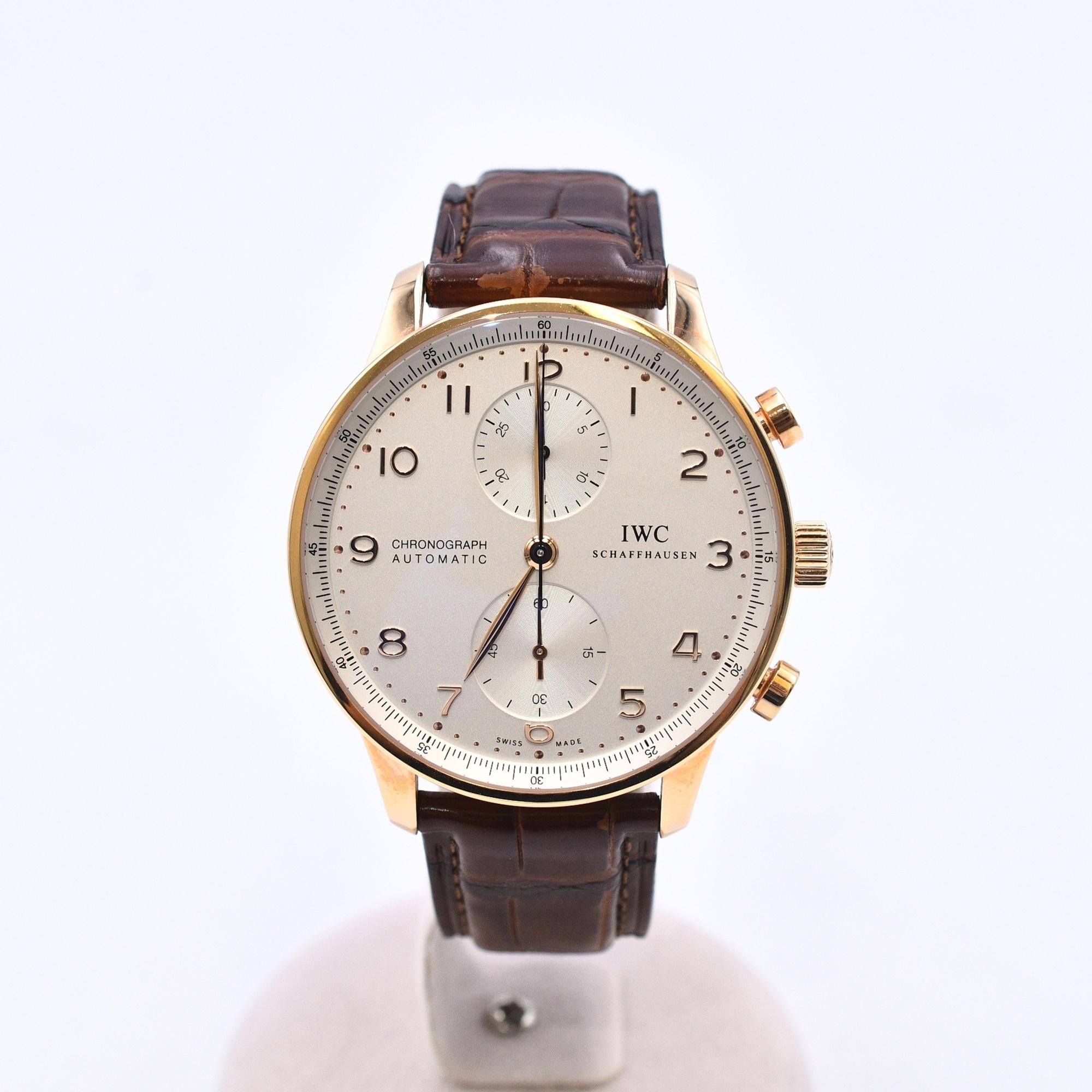 IWC ポルトギーゼ クロノグラフ 白文字盤 PG×革/AT Bランク