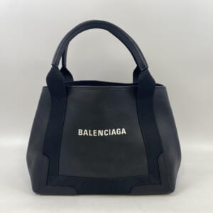 バレンシアガ ネイビーカバス S ブラック レザー×キャンバス