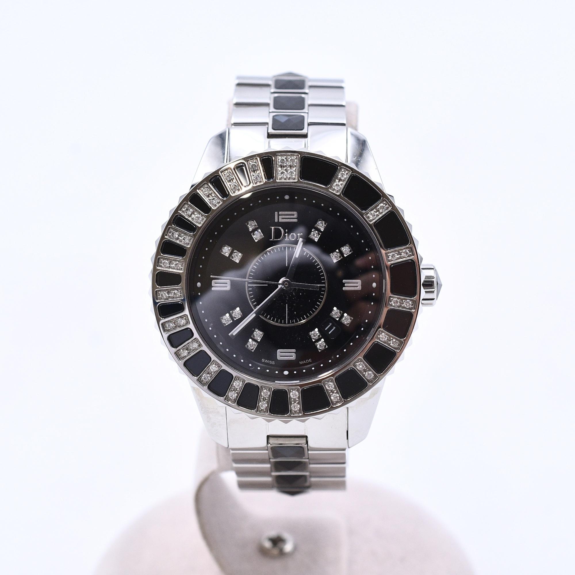 Dior 腕時計 シルバー ブラック文字盤 ディオール クリスタル 黒文字盤 SS/QZ CD113115 買取実績【買取日
