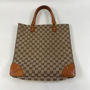グッチ GGキャンバス トートバッグ ベージュ×黒 キャンバス×レザー