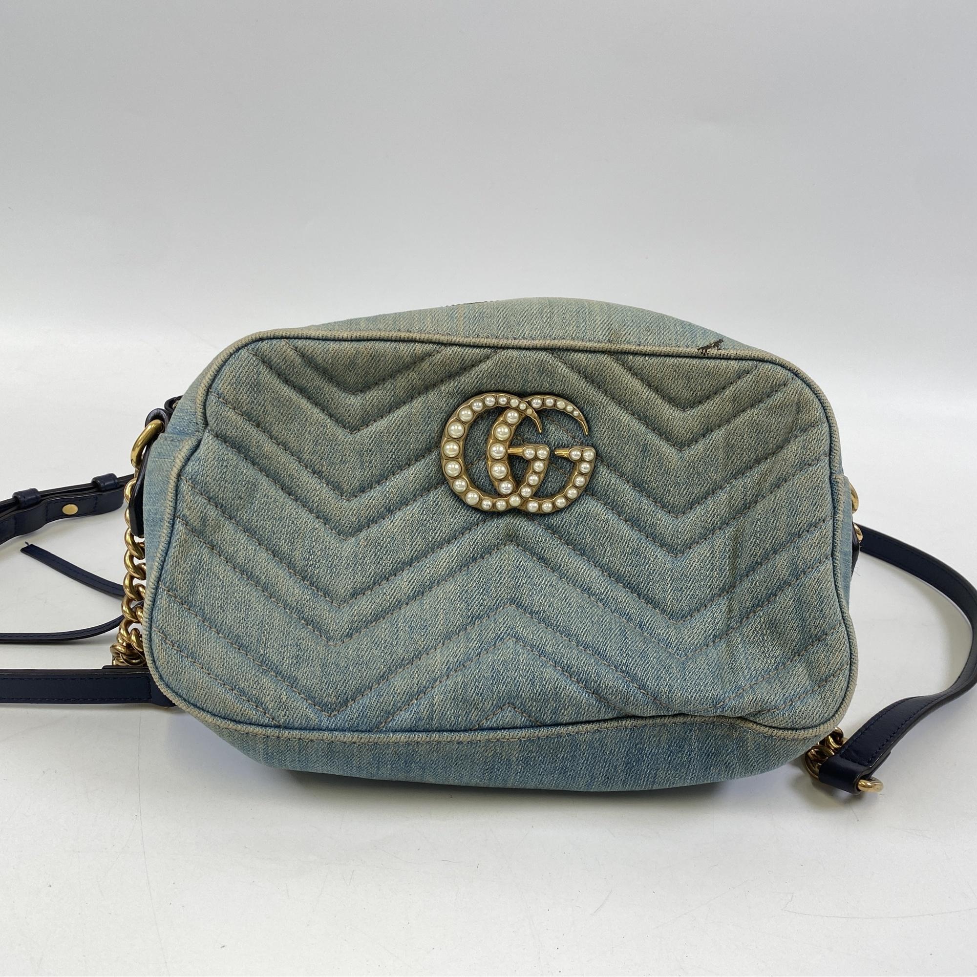 y*t様 GUCCI GGマーモント デニムショルダーバッグ パール グッチ GGマーモント デニム パール ショルダーバッグ 447632 買取実績