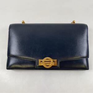 エルメス リンドゥ チェーンショルダーバッグ ネイビー ボックスカーフ GD金具 〇I刻印