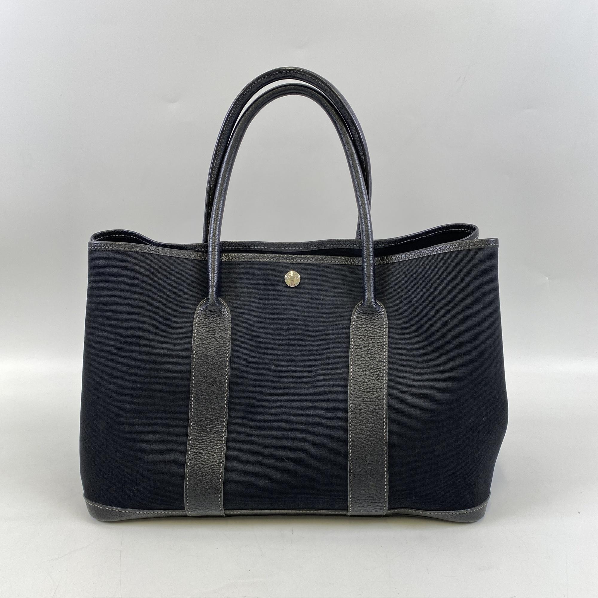 エルメス ガーデンパーティPM ブラック トワルアッシュ×レザー SV金具 □G刻印 Bランク