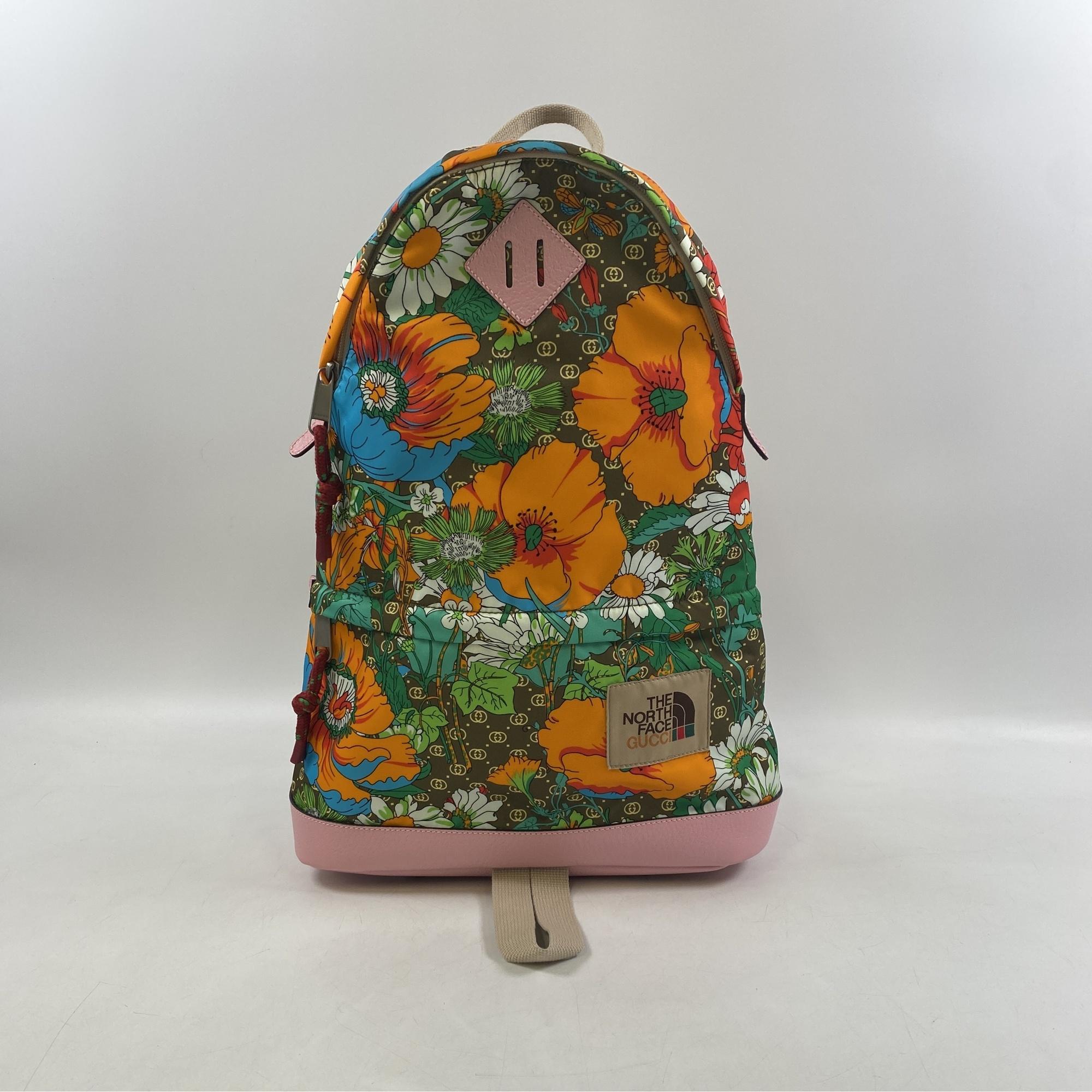 グッチ GUCCI×THE NORTH FACE ノースフェイス フラワープリント ナイロン レザー バックパック リュックサック マルチ 650288 Aランク
