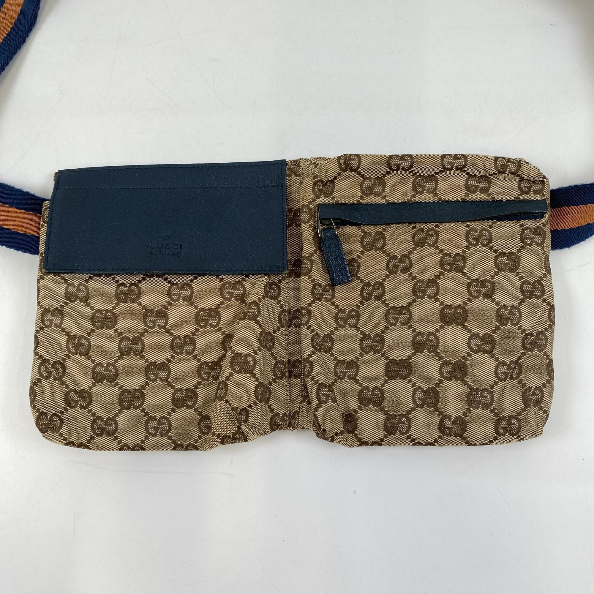 グッチ GGキャンバス ウエストバッグ ベージュ×ブルー キャンバス