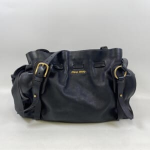 ミュウミュウ ヴィッテロ サイドリボン ワンショルダーバッグ 黒 レザー RR1312