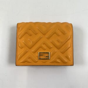 フェンディ バゲット FFロゴ 二つ折り財布 オレンジ系 レザー 8M0420