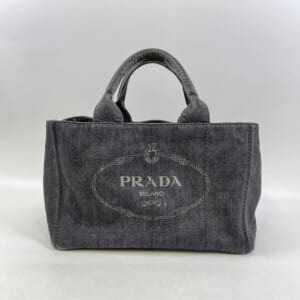 プラダ カナパ 2WAY ショルダー ハンドバッグ デニム グレー