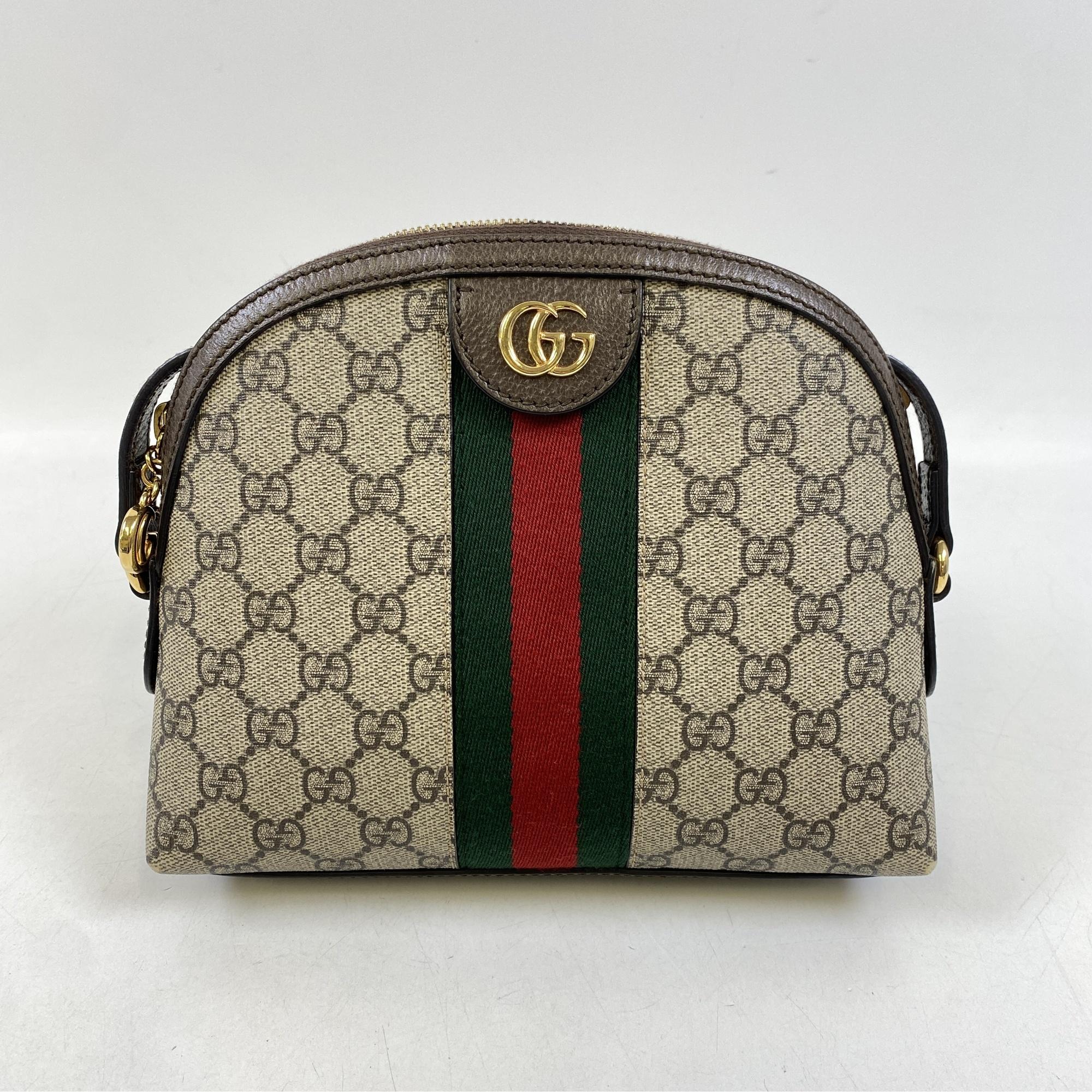 グッチ GGスプリーム ショルダーバック ブラウン キャンバス×レザー Bランク