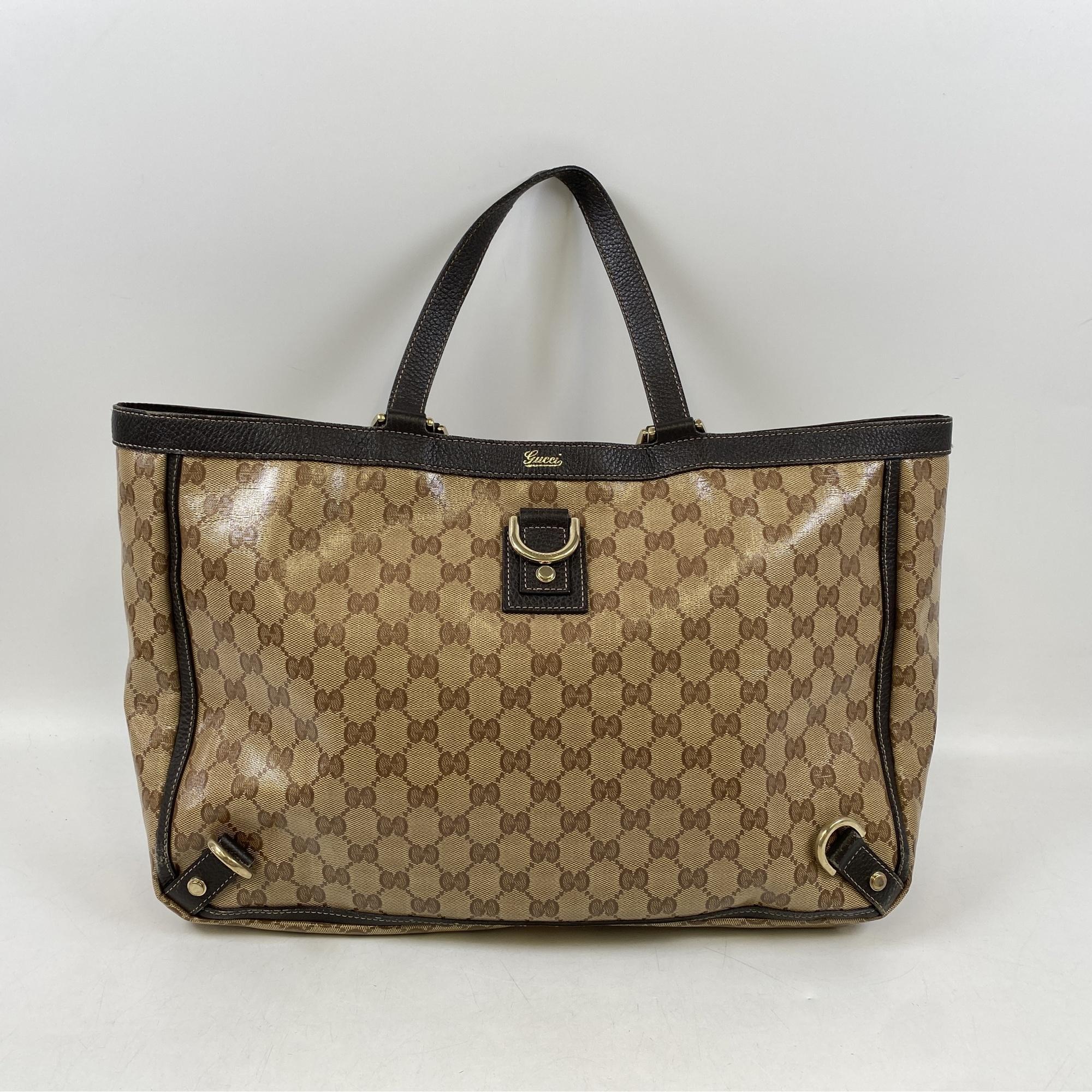 GUCCI グッチ　GGクリスタル　ハンドバッグ　トートバッグ　ブラウン　レザー グッチ GGクリスタル トートバッグ ブラウン ビニール×レザー 293580