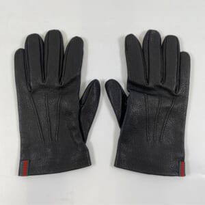 グッチ ウェブストライプ グレインレザー グローブ #M