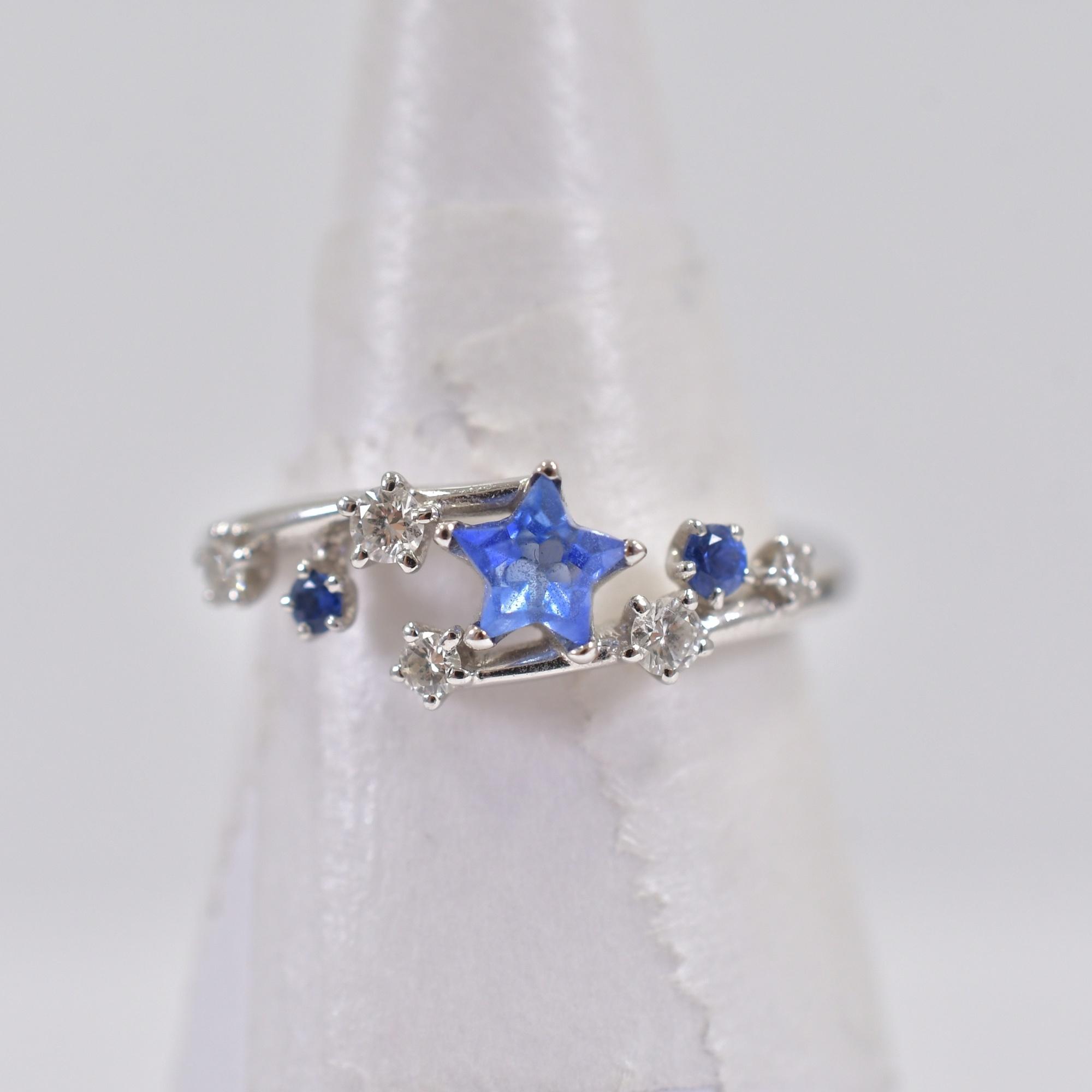タサキ ダイヤ・青石リング K18WG 0.11ct Bランク