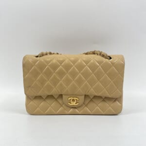 シャネル マトラッセ25 Wフラップ Wチェーンショルダーバッグ ベージュ ラムスキン GD金具
