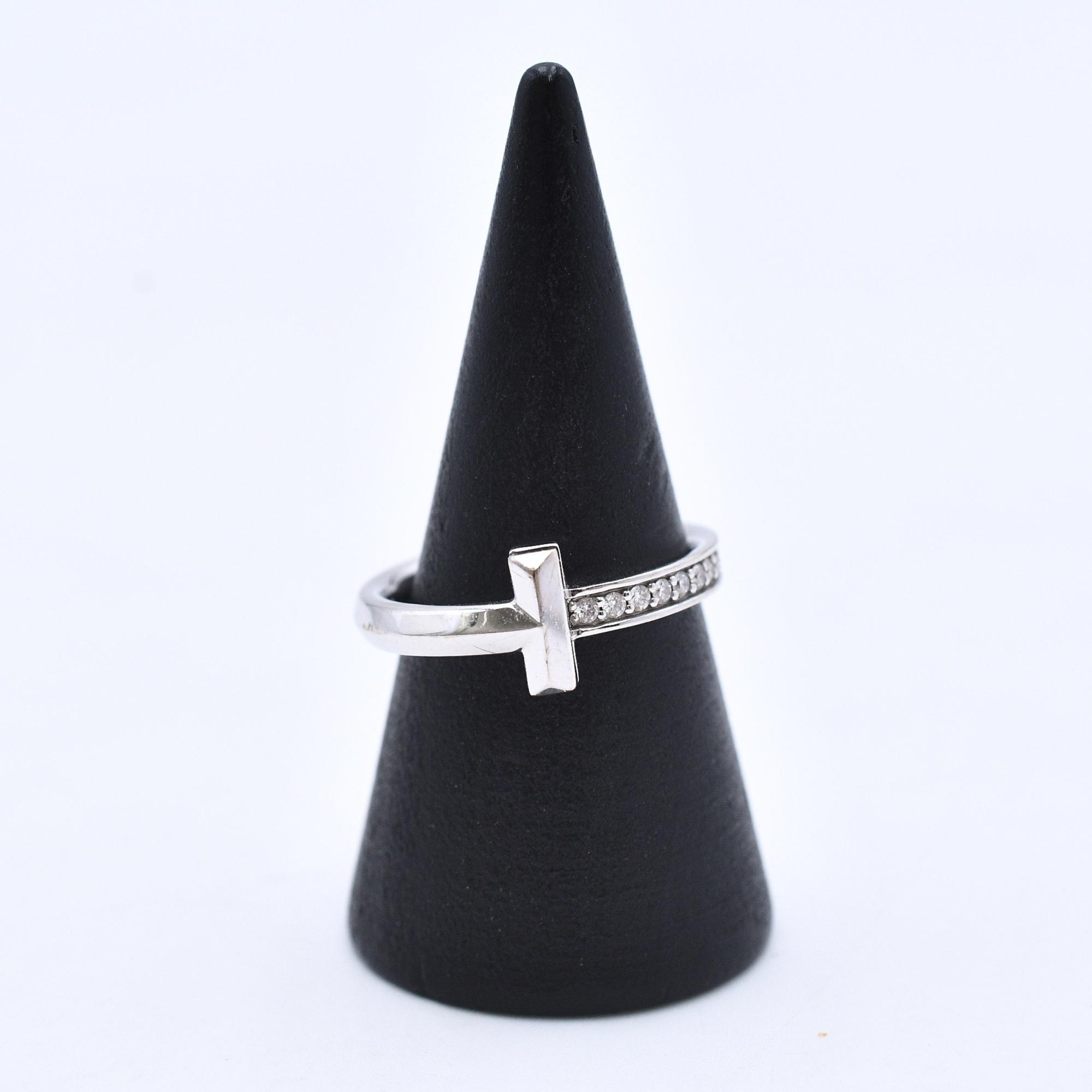 ティファニー Tワン ナロー ダイヤリング Au750WG d0.08ct #11 Bランク