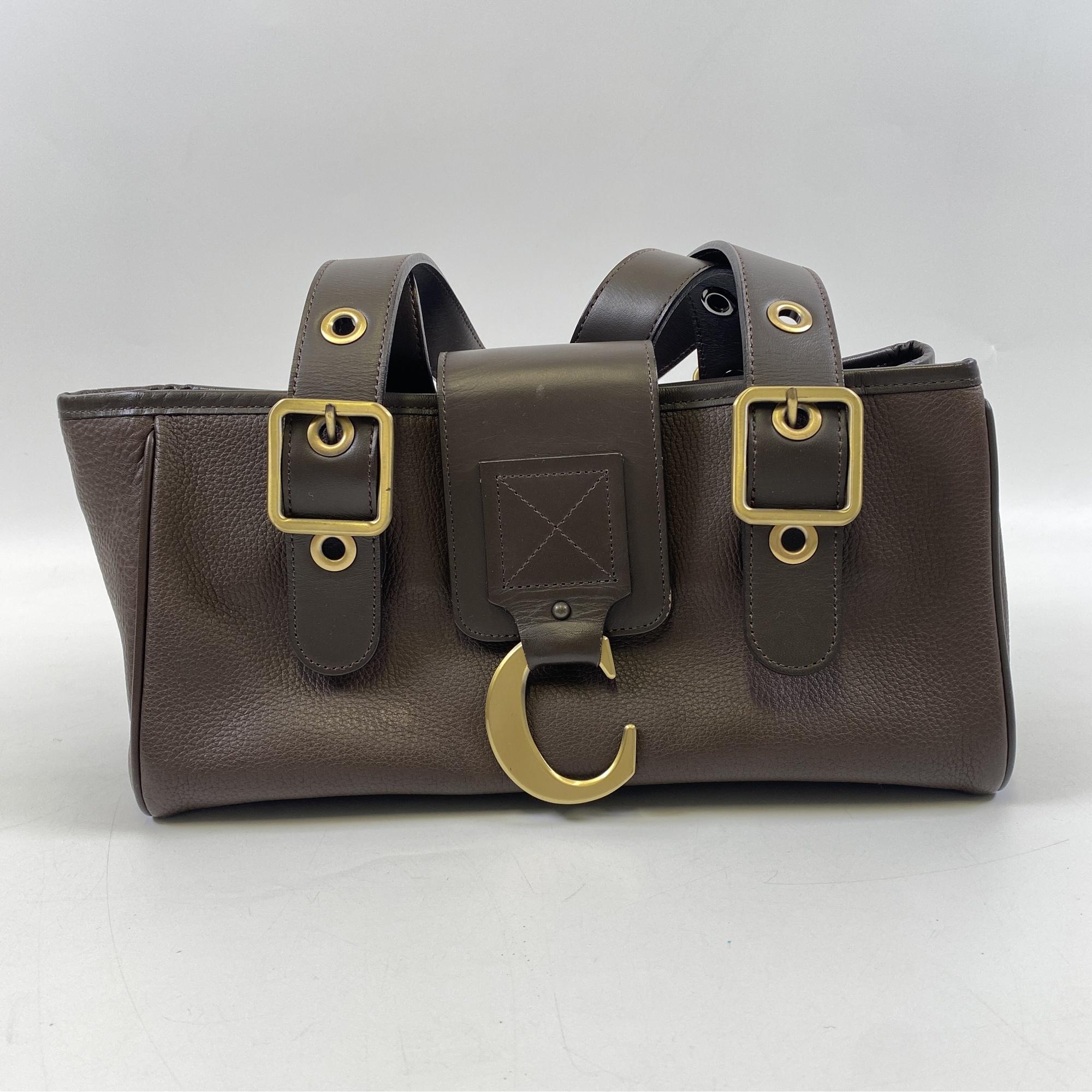 クロエ C金具 ハンドバッグ ブラウン レザー Bランク