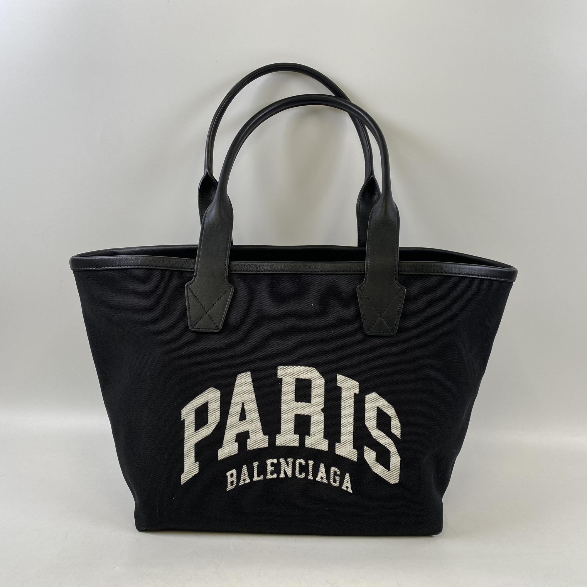 バレンシアガ CITES PARIS JUMBO スモール 黒 レザー×キャンバス Bランク