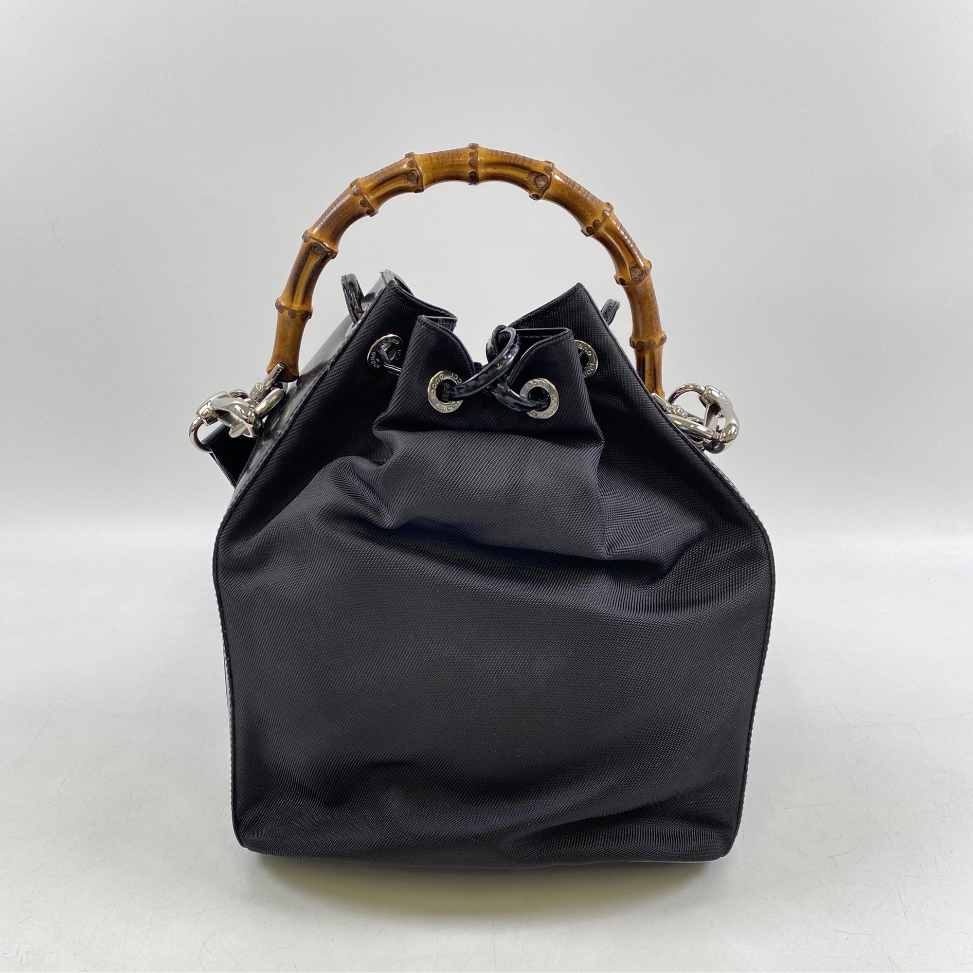 グッチ バンブー ショルダーバッグ 黒 ナイロンxレザー 0013754 1657 