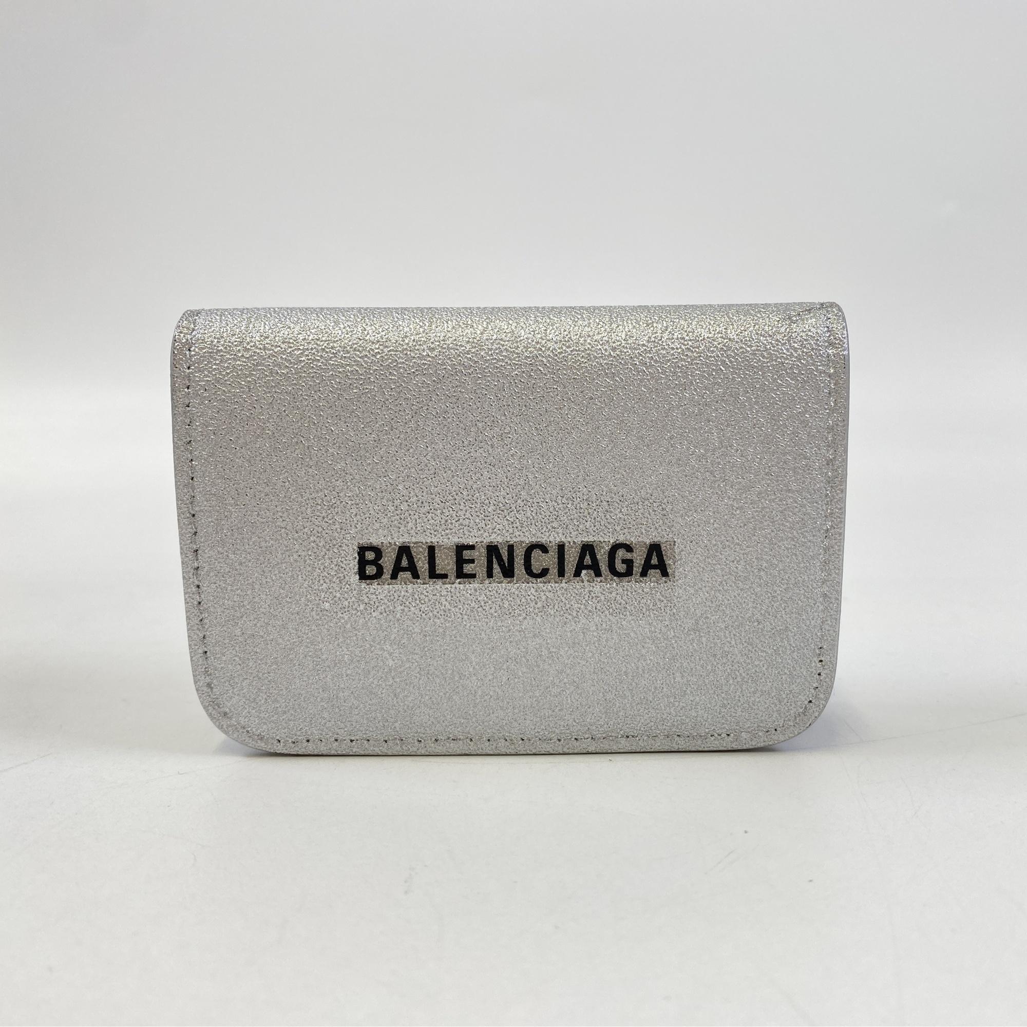 バレンシアガ BALENCIAGA ケース キャッシュ シルバー バレンシアガ キャッシュ ミニウォレット シルバー×ラメ レザー 593813