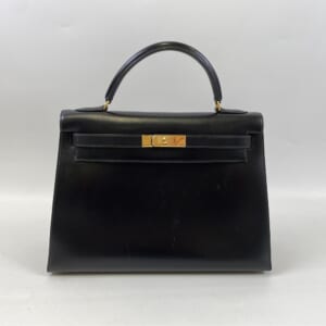 エルメス ケリー32 黒 ノワール ボックスカーフ ゴールド金具 □C刻印