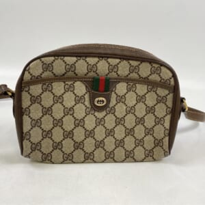 グッチ GGスプリーム シェリーライン ショルダーバッグ ブラウン PVC×レザー 116.02.089