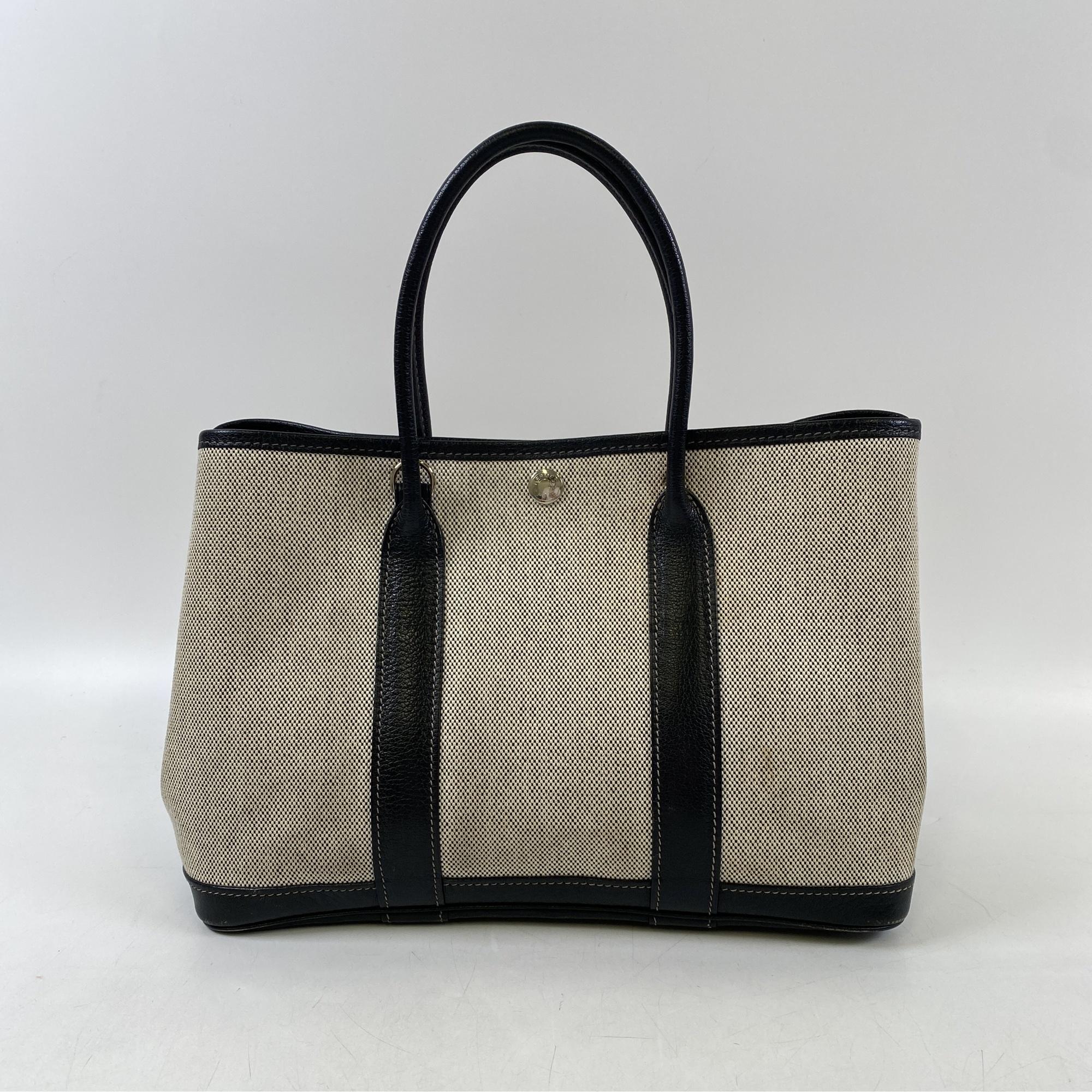 エルメス ガーデンパーティTPM ベージュ×ノワール トワルアッシュ×ブッフル SV金具 □H刻印 Bランク
