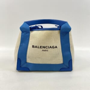 バレンシアガ ネイビーカバス 青×ベージュ キャンバス×レザー 390346