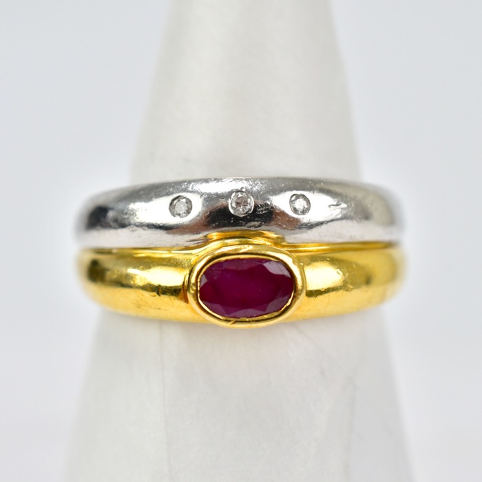 K18 Pt900 ルビー ダイヤモンド リング