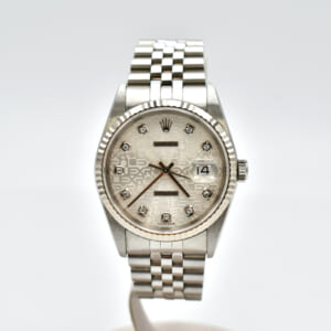 ロレックス デイトジャスト シルバーホリコン文字盤 新PD SS×WG/AT 16234G 買取実績【買取日：2024年6月12日】