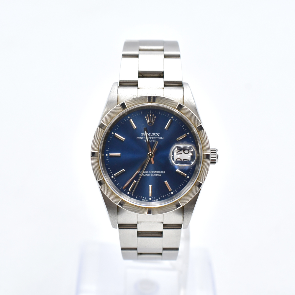 ロレックス オイスターパーペチュアルデイト 青文字盤 SS/AT 15210 Bランク