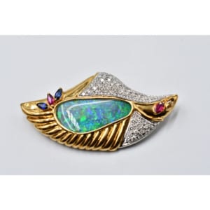 ボルダーオパール ブローチ K18 Pt900 D0.38 R0.35 S0.366 E0.105 買取実績【買取日：2023年2月13日】